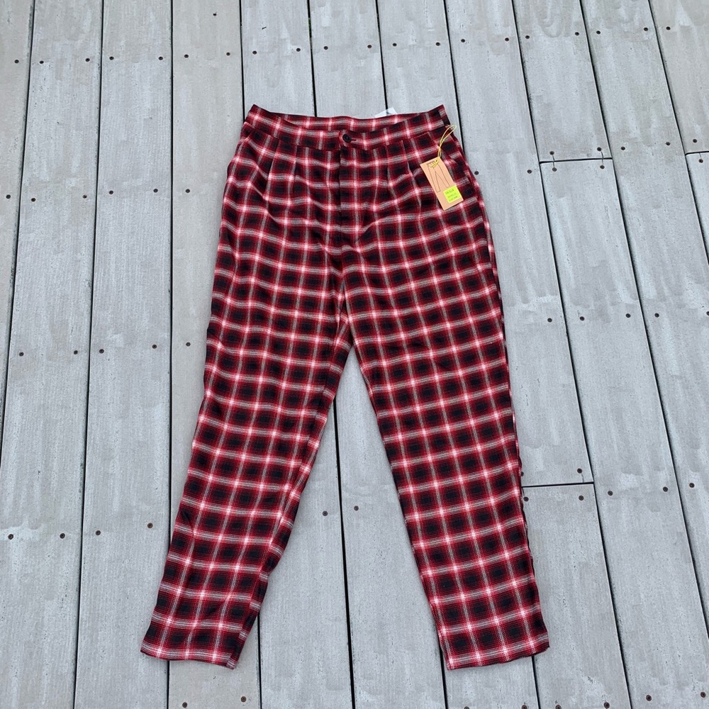 Forever 21 Ella Cropped Pant Red/Black Plaid 90s Inspired NWT
